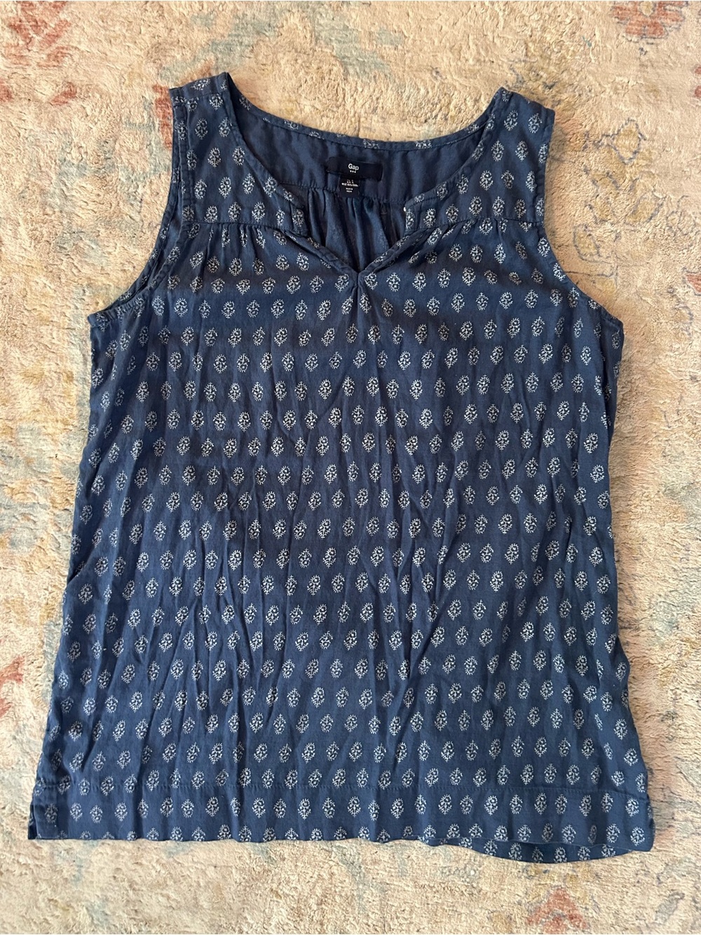 GAP Navy Sleeveless Cotton Printed Tank Top
